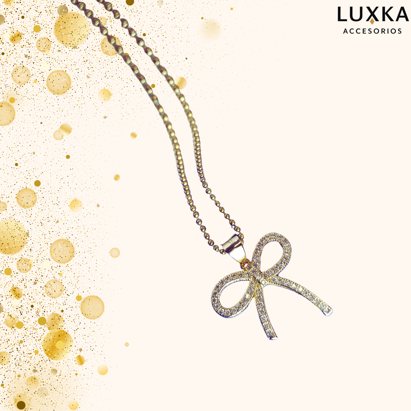 Cadena Diva en acero inoxidable – 27 cm con dije de moño brillante