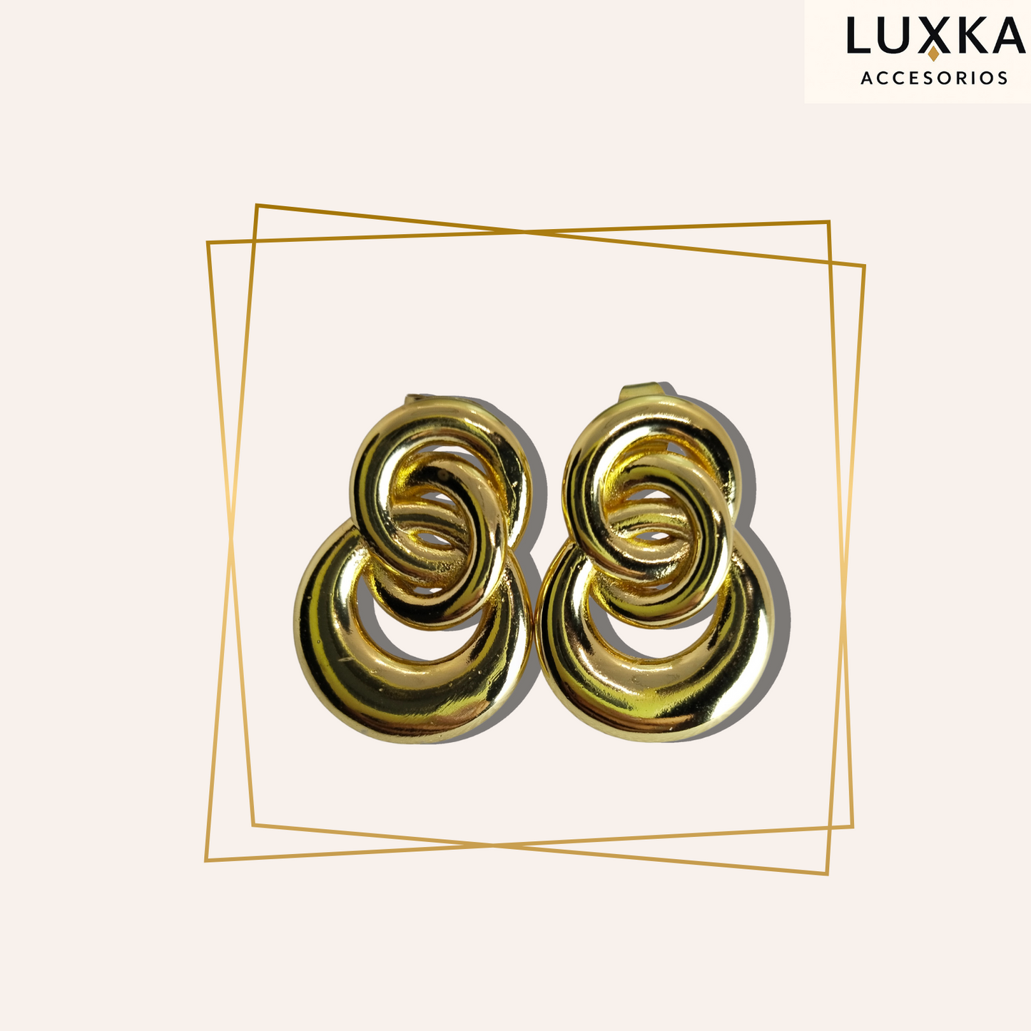 Aretes metálicos Lyra en acero inoxidable – Dorados 2.6x2 cm