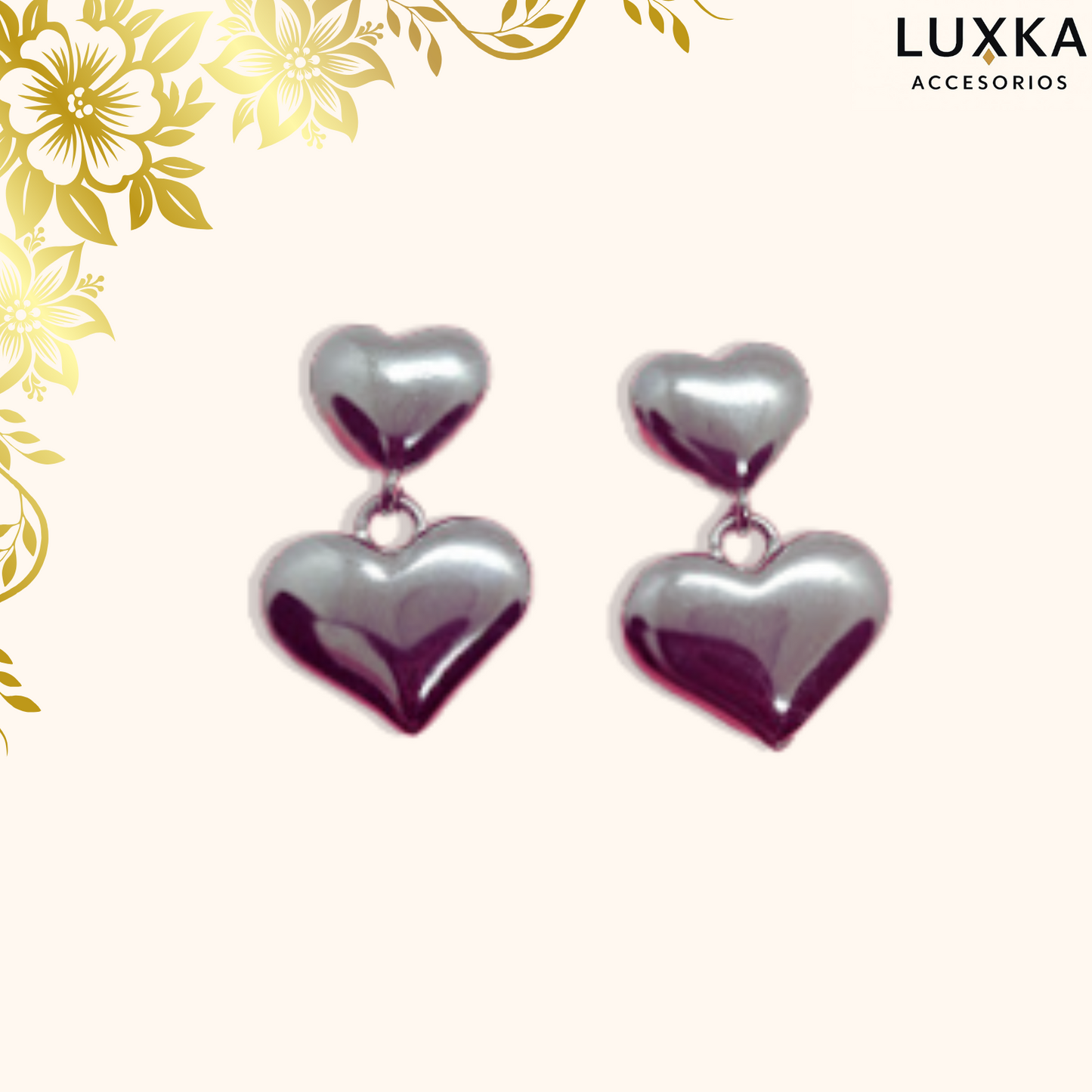 Aretes metálicos Selah en acero inoxidable – Doble corazón 2.5 cm