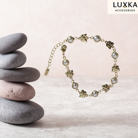 Pulsera Lior en acero inoxidable – 23 cm con perlas y dijes