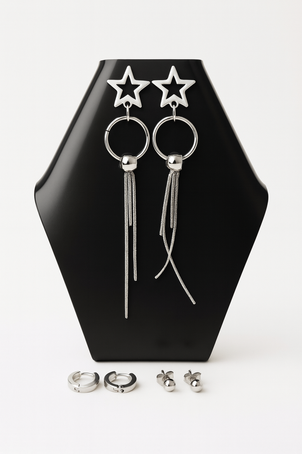 Aretes Flecos de Amor en acero inoxidable – Largos 9 cm