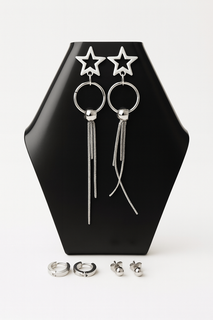 Aretes Flecos de Amor en acero inoxidable – Largos 9 cm