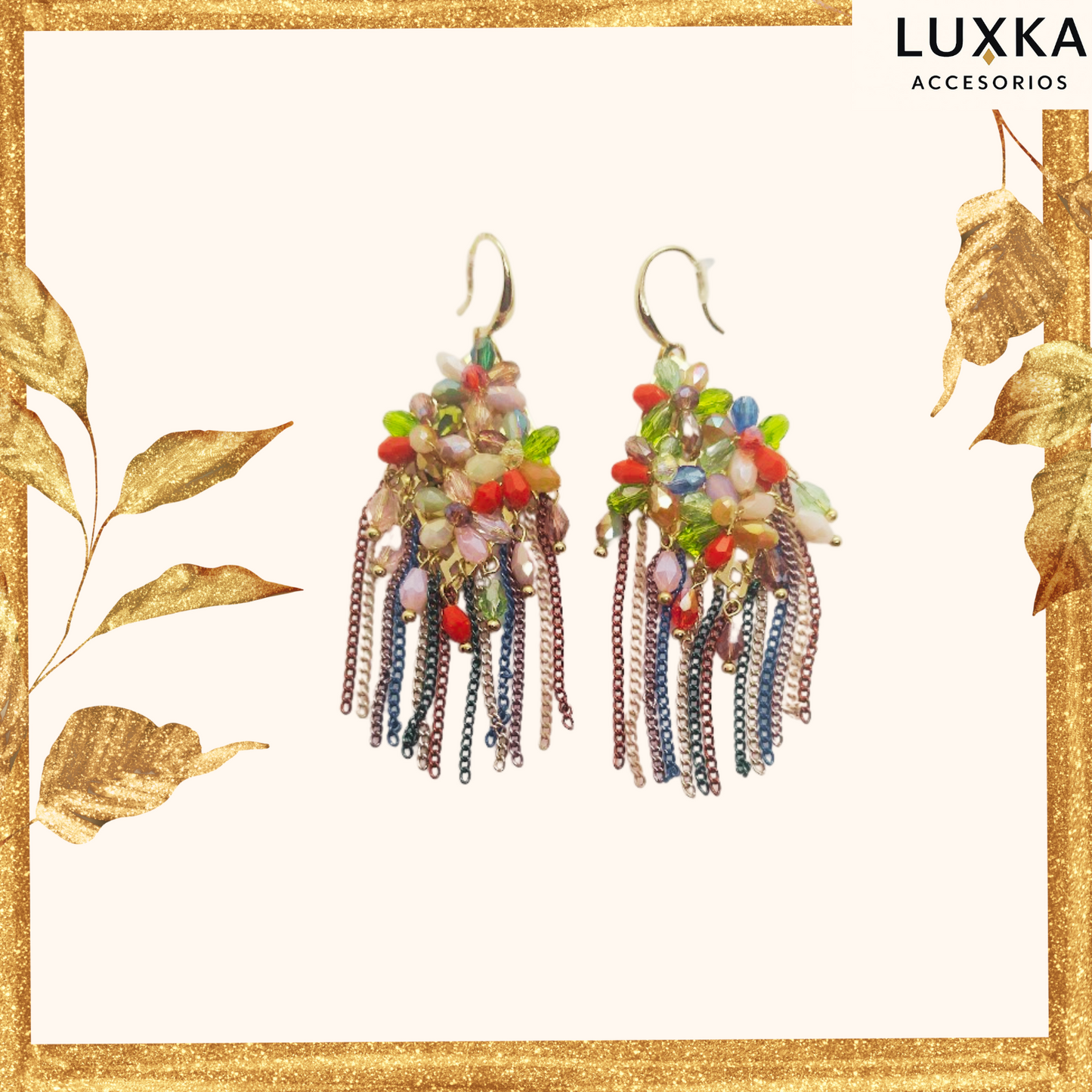 Aretes metálicos Brisa multicolor en acero inoxidable – Largos 7 cm