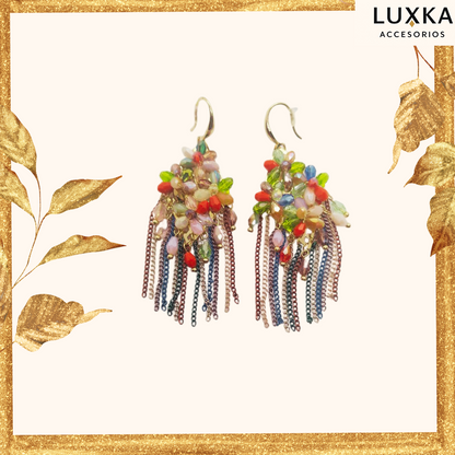 Aretes metálicos Brisa multicolor en acero inoxidable – Largos 7 cm